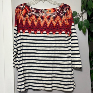Lucky Brand Women's Striped Boat Neck 3/4‎ Sleeve Top Size L